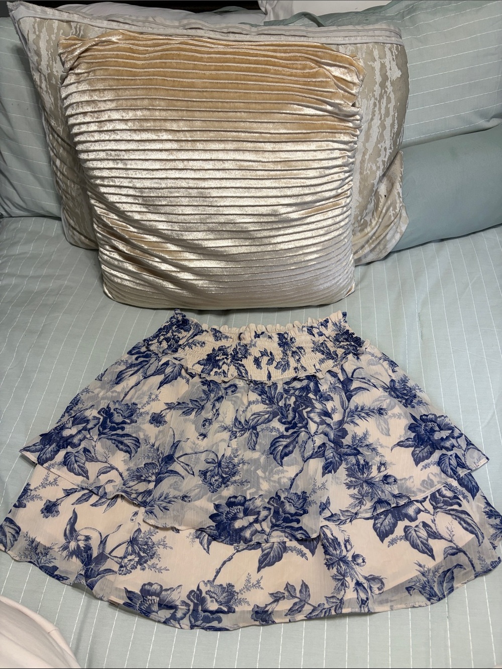 Express Blue Floral Tiered Mini Skirt on White